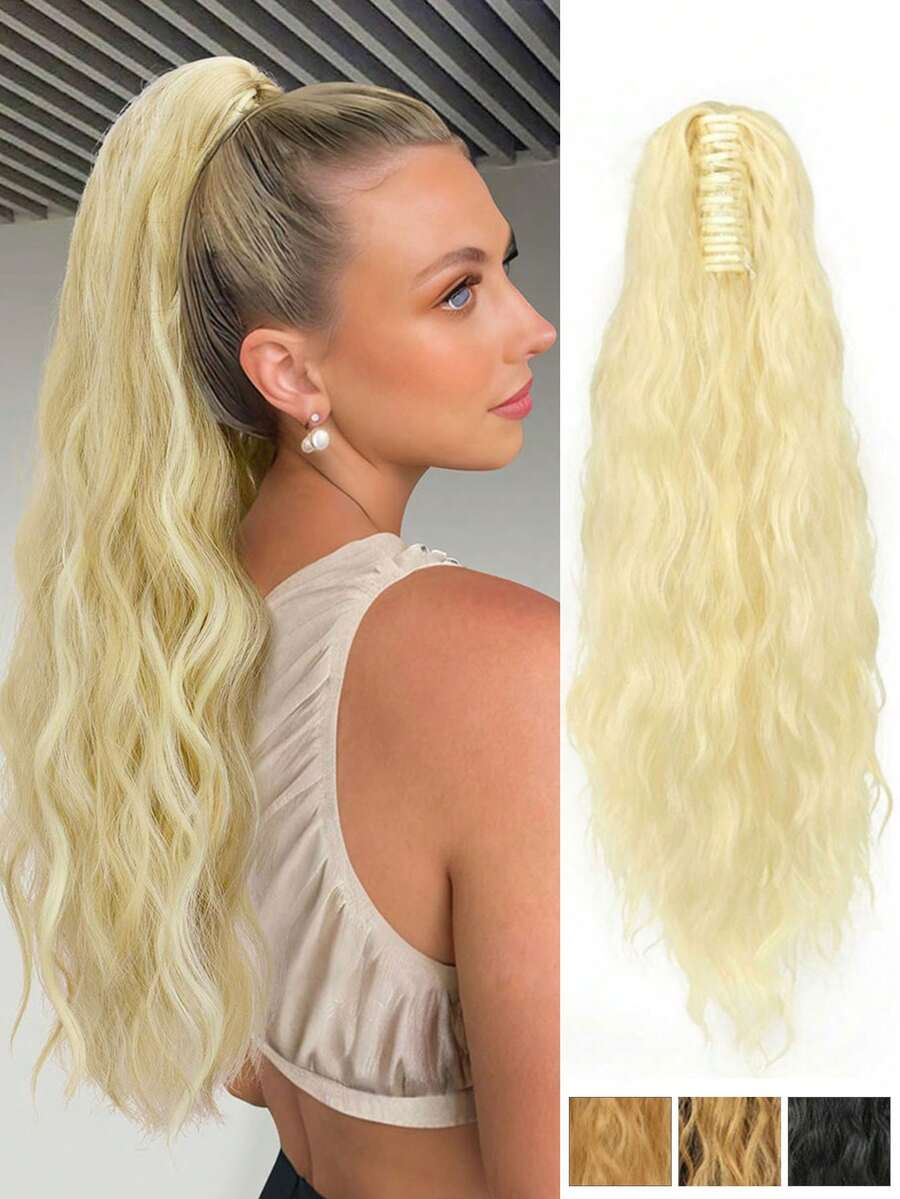 合成长款夹式马尾假发片、波浪卷假发片、女士假发 - 彩色 - 查看 1