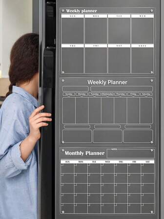 1pc Magnetic Transparent Refrigerator Calendar Board (Comes With 6 Magnetic Whiteboard Pens), Acrylic Writing Board, Transparent Pattern Memo Board, Reusable Weekly/Monthly Planner Magnetic Refrigerator Sticker, Acrylic Memo Board, Magnetic Acrylic Dry Erase Board, Reusable Meal Planner