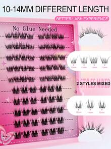 70pcs C-Curl Self-Adhesive False Eyelash Clusters, 2 Styles: Natural & Cartoon DIY, No Glue Or Makeup Remover Needed, Invisible Tape - More Durable, No Sticky Residue, Pre-Glued Fake Lashes - C - 查看 4