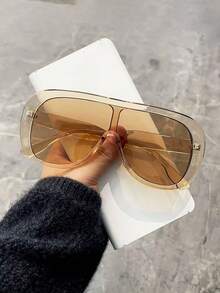 1 par de gafas de moda con montura grande y ojo de sapo en estilo retro, gafas de moda versátiles para mujer adecuadas para viajes, vacaciones, uso diario y accesorios de playa - Multicolor - Ver 8
