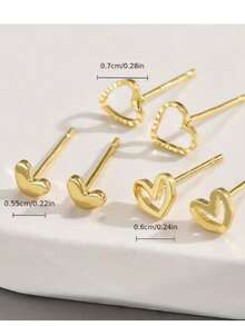 6pcs Minimalist Hollow Heart Stud Earrings For Women, Stackable Gold-Tone Everyday Fashion Jewelry, High-Quality Gift For Girlfriend