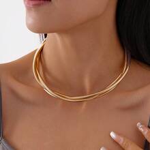 1pc Simple Versatile Snake Chain Necklace, Metal Design Fashionable Jewelry For Women, Suitable For Daily Wear, Hanging Out, And Gatherings - Vàng-1 - Xem 4