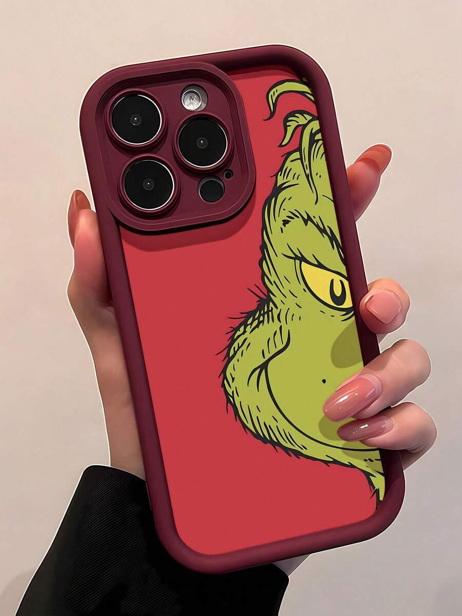 La cara del  con fondo rojo, lista para travesuras. Esta elegante funda es compatible con los modelos  16, 15, 14 Pro Max, 13, 12, 11, XR y XS Plus. Fabricada en silicona TPU, ofrece protección contra golpes y caídas, además de una sensación superior. Es un regalo ideal para familiares, amigos y seres queridos, y una opción perfecta para Navidad. - Burdeos - Ver 1