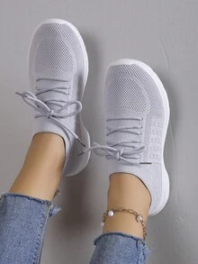 Women's 2026 Spring/Summer Bohemian Style Lightweight Non-Slip Breathable Slip-On Gray Casual Sports Shoes, Women's Outdoor Vacation Fitness Must-Have Casual Sports Shoes - Light Grey - View 5