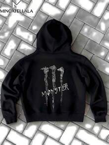MonsterEnergy Text Collage,Men's Hoodies, Men's Winter Clothing, Men's Sportswear, Vacation Clothing, Casual Loungewear, Fashion, New Year Gifts, Unisex - Black - View 6