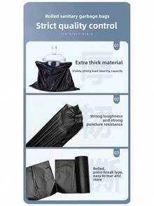 100PCS PE Flat Trash Bags, 5 Rolls Heavy Duty Leak-Proof Garbage Bags, Camping Essentials For Kitchen Bathroom Household & Outdoor Camping, Black - 黑色 - 查看 9