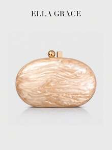 ELLA GRACE- Vintage Marble Acrylic Hard Shell Clutch For Women, Elegant Evening Party Bag With Metal Clasp, Wedding Guest Purse, Formal Banquet Box Bag, Gift For Her - Champagne - View 3