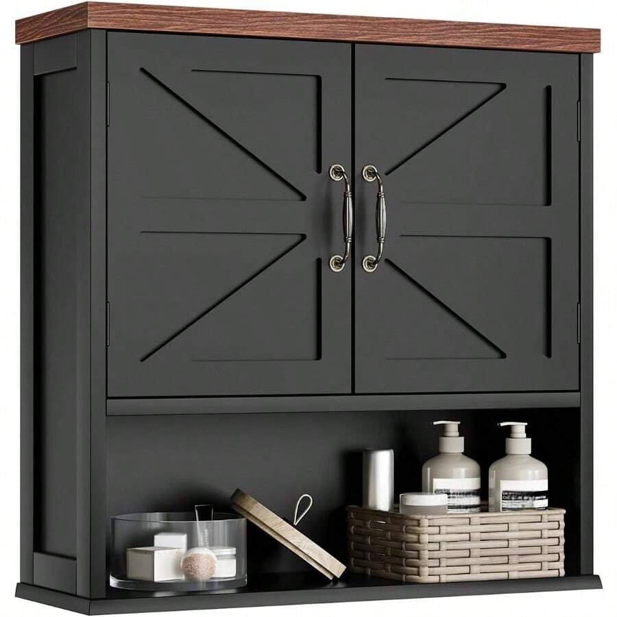 Farmhouse Bathroom Cabinet Wall Mounted Black Medicine Cabinet With Adjustable Shelf Bathroom Cabinet For Living Room Laundry Room - Black - View 1