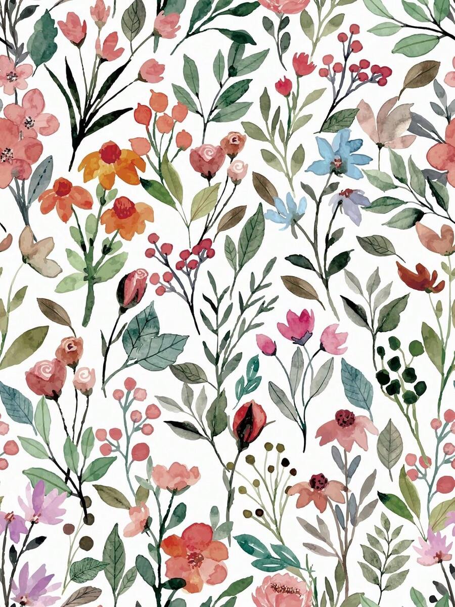 Simon&Siff Colorful Floral Peel And Stick Contact Paper, 17.3"X120" Watercolor Small Flower Self Adhesive Wallpaper Floral Wallpaper For Bedroom Living Room Cabinet, Covering 14.42 Sq.Ft - Xanh lá/Hồng - Xem 1