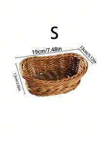 1pc Oval Rattan Woven Fruit Basket, Living Room Snack Basket, Kitchen Storage Basket, Picnic Bread Basket, Home Fruit Basket, Creative Oval Shaped Fruit Tray - Coffee Brown - View 13