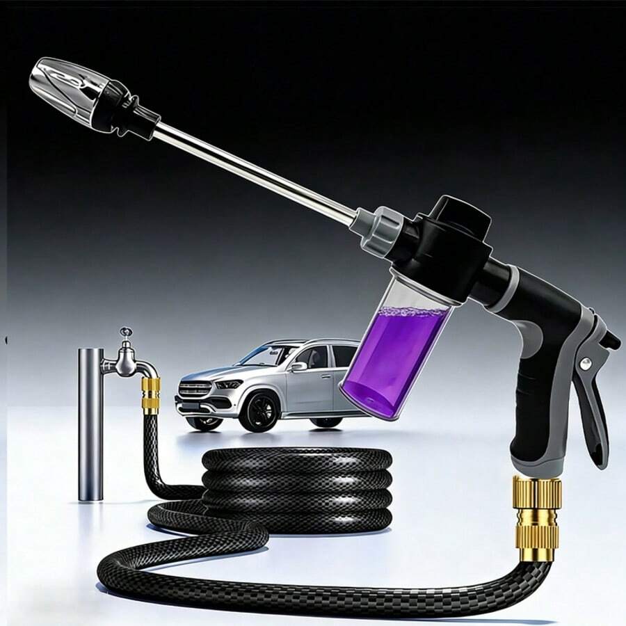 1pc High Pressure Spray Gun, Cleaning Water Gun, Garden Hose Nozzle, Car Cleaning Tool Set, Auto Cleaning Sprayer, Watering Device, Gardening And Lawn Supplies - Light Grey - View 1