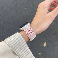 1 Pc Beautiful Nylon Loop Compatible With Apple Watch Band For Women 38mm 40mm 41mm 42mm 44mm 45mm 46mm 49mm , Strap Compatible With Apple Watch Link Series Ultra S10 9/8/7/6/5/4/3/2/1 SE - Watermelon Pink - View 7