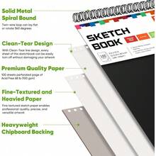 9英寸×12英寸素描本，50/100页，顶部螺旋装订，无酸素描本，68磅/100克/平方米，适用于绘画、素描、写作，艺术家素描本 - 彩色 - 查看 4