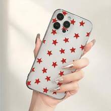 Coque de téléphone minimaliste transparente à motif d'étoiles rouges (1 pièce), compatible avec iPhone 16 Pro Max, 17/16/15/14 Plus/13/12/11, Series - Multicolore - Voir 4