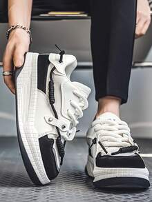 男士百搭休闲白色运动鞋，厚底运动鞋，四季皆宜 - 黑與白 - 查看 2