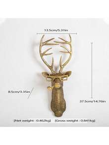 1pc Faux Copper Animal Wall Decor, Resin Crafts For Indoor Dining Room, Bedroom, Living Room (Random Style, Red Bow Decoration Included) - Multicolor - View 6