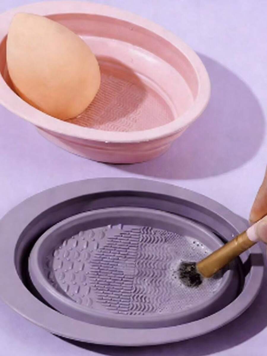 Limpiador de brochas de maquillaje, Alfombrilla de silicona para limpiar brochas, Recipiente para limpiar brochas, Herramienta de limpieza plegable, Tubo de almacenamiento para limpiar borlas, Portátil para viajes - Multicolor - Ver 1