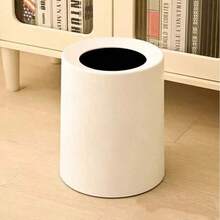 1pc Nordic Style Minimalist Round Trash Can For Living Room, Bedroom, Kitchen, Bathroom, Office, Stylish Waste Bin (Matching Desktop Trash Can Also Available For Makeup Desk, Office Desk, Dining Table, Coffee Table, Etc.) - White - View 3