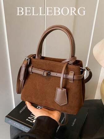 BELLEBORG Bolso de mano cuadrado pequeño de mujer elegante y casual, con contraste de color, hebilla vintage y versátil para uso diario