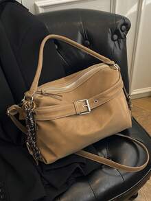 新款复古休闲大容量斜挎包，纯色简约单肩包，通勤手提包 - 卡其色 - 查看 9