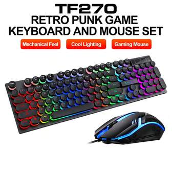 Glowing Gaming Keyboard And Mouse Set, Punk Retro Laptop Computer Keyboard Mouse Combo
