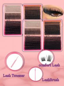 680PCS Russian Volume Lash Extensions Kit, Spiked Individual Lash Clusters, D/DD Curl 0.31–0.63inch, T50/80D/100D/120DD Mixed Styles, Volume Lash Clusters, Individual Segmented False Eyelashes,With Lash Glue, Tweezers & Brush - 黑色 - 查看 10