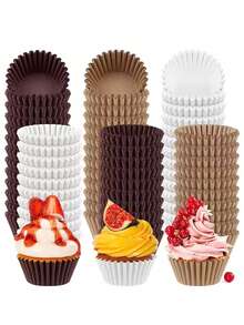 100pcs/200pcs/500pcs/1000pcs White/Kraft Grease-Proof Heat-Resistant Baking Cups, Suitable For New Year, Valentine's Day, Birthday And Wedding Party Baking - Multicolor - View 2