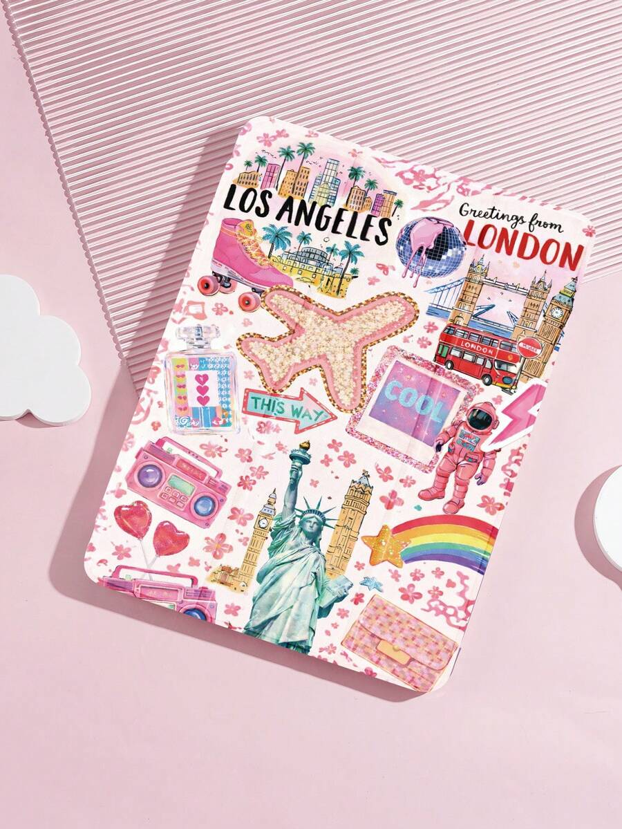 Reise-Muster iPad Hülle, kompatibel mit iPad 9.7/10.2/10.5/10.9/12.9/Pro 11, 10. Generation, kompatibel mit Samsung Galaxy Tab S6 Lite 10.4 Zoll, kompatibel mit Kindle Paperwhite 12. Generation 2024, Kindle (11. Generation) 2022 Release, weicher Sturz-Schutz, Smart Stand/Automatisches Aufwachen/Schlafen