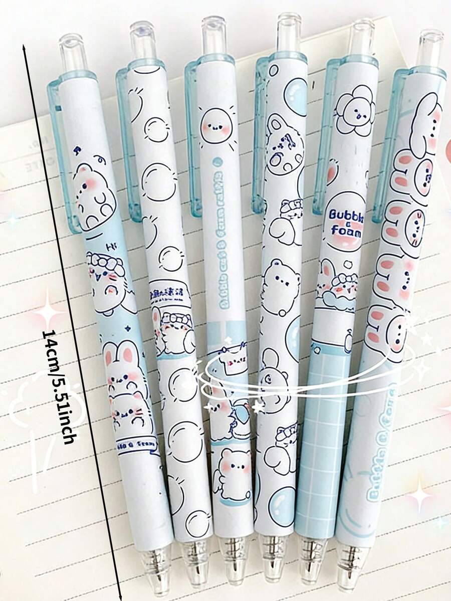 8pcs/Set Cartoon Animal Gel Pens, Creative Cute Designs, Big Ear Rabbit Gel Pens, Ballpoint Pens, Signature Pens, Stationery, Back To School Gift, Holiday Gift - Black - View 1