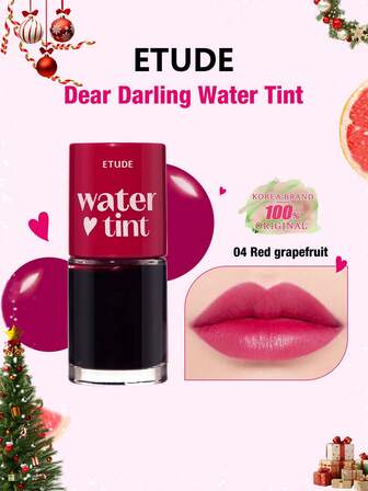 ETUDE Dear Darling 唇彩 04 红葡萄柚色，色彩鲜艳，蕴含保湿石榴和葡萄柚提取物，滋养双唇，韩妆，K-Beauty，礼盒装，9克/0.31盎司