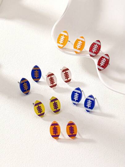 1 Pair Glitter Acrylic Sporty Fans Rugby Football Team Spirit Game Day Stud Earrings For Women