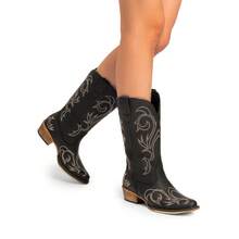Botas de Vaquero para Mujer de Media Pantorrilla con Punta Cuadrada, Cowboy Boots para Dama con Tacón Grueso - Negro - Ver 9