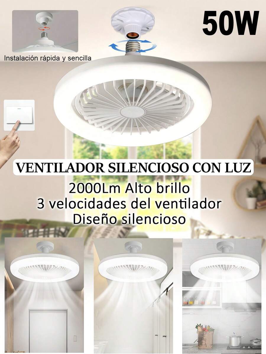 1pieza Lampara Ventilador, Ventilador De Techo E27,Lámpara Silenciosa Con Control Remoto 30W Ventiladores Luces 110V, lámpara de ventilador para habitación, salón, comedor, dormitorio