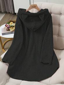 Women's Fashionable Reversible Fluffy Embroidered Cat Ear Casual Hoodie