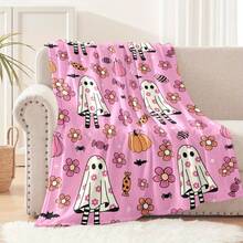 1 Piece Soft Flannel Blanket - Cute Ghost, Pumpkin, Bat, And Floral Patterns In Pink, Purple, Orange, White - All-Season Comfort Blanket Suitable Halloween,, Home, Office, Camping - Lightweight And Warm Bed Sheet, Sofa Cover, Decorative Bedding - Easy To Clean, Washable