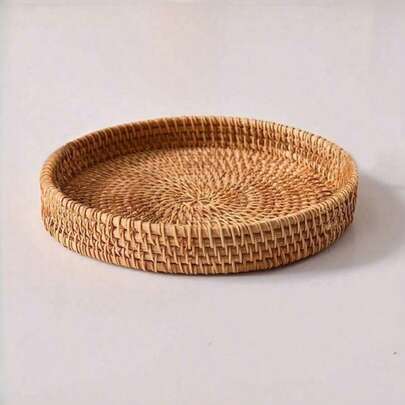 1 pieza Cesta de almacenamiento estilo japonés hecha a mano, bandeja de té de ratán tejida a mano vintage, adecuada para aperitivos, frutas, cosméticos, baño, sala de estar, cocina, picnic al aire libre, también un regalo ideal para Navidad, Día de San Valentín