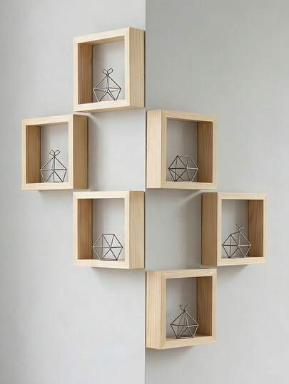 1pc/5pcs Square Wall Storage Rack Set Suspended Display Storage Rack Minimalist Home Decoration Aesthetic Style Wall Hanging Storage Rack Suitable For Living Room, Bedroom, Apartment, Office, Entrances, Corridors, Green Plants Display Books Display Small Ornaments Storage Space Saving Modern Minimalist Style Indoor Wall Decoration
