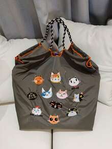 1个新款休闲简约刺绣11只猫头鹰图案尼龙大容量轻便购物手提包，适合通勤、购物、度假、聚会，女士单肩斜挎包 - 彩色 - 查看 8