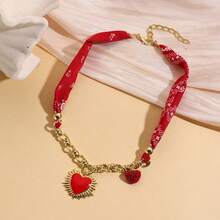 Collar de bufanda de San Valentín con dije de corazón/sol, elegante collar con colgante de bandana. - Rosa Fucsia - Ver 4