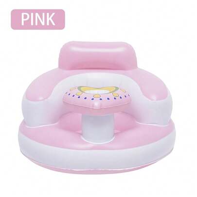 1pc Inflatable Baby Seat With Bowl Holder - Portable Floor Standing Support, Suitable For 3-36 Months Babies, Built-In Air Pump, Soft PVC Material, Pink/Blue Options, Great For Learning To Sit And Feeding, Baby Feeding Chair | Fun Baby Seat. Portable Indoor/Outdoor Beach Chair. Bath Chair