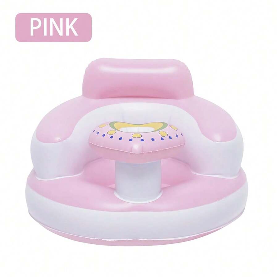 1pc Inflatable Baby Seat With Bowl Holder - Portable Floor Supported Seat For 3-36 Months Babies, Built-In Air Pump, Soft PVC Material, Pink/Blue, Suitable For Baby Sitting And Feeding, Baby Highchair - Multicolor - View 1