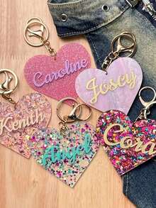 1pc Personalized Acrylic Heart Shaped Keychain, Customized Love Heart Keyring, Name Customized Keychain, Laser Cut Keychain, Valentine's Day Gift, Name Bag Keychain Accessory - Multicolor - View 4