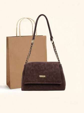 Autumn/Winter Fashion Retro Matte PU Leather Women's Shoulder Bag, Chic Chain Flap Magnetic Closure Square Bag, European & American Handbag Suitable For Daily, Commuting, Dating, Shopping, Large Capacity Shoulder/Messenger Bag