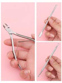 3pcs Stainless Steel Cuticle Nipper Set - Manicure Callus Remover Steel Pusher, Nail Clipper, Precision Trimmer For Fingernails And Toenails, Curved Blade, Pedicure Tool, Professional Cuticle Nipper, Manicure Supplies, Manicure Tools, Manicure Art Tools, Back To School, Manicure (For Fake Nails), Easily Push Down Fake Nails, Stainless Steel Pusher Easily Push Down Gel Fake Nails, Beauty Salon - Multicolor - View 5