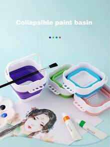 可折叠桶、可折叠颜料盆、油水杯、多功能画笔清洁器、画笔架、画笔清洁工具、水彩画笔清洁器、画笔清洁剂 学校用品，返校 - 彩色 - 查看 10