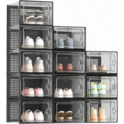 GYJ  33 * 23 * 14CM Espulgadas Caja de Almacenamiento de Zapatos12pcs Claro Caja de Zapatos Plegable de Zapatos Para el armario Entrada Pasillo Dormitorio-Negro183