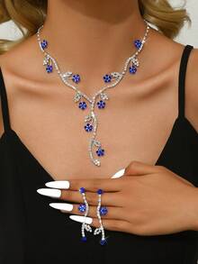 Bộ 3 dây chuyền pha lê hình hoa bất đối xứng dành cho cô dâu, bộ trang sức gợi cảm phù hợp cho đám cưới, tiệc tùng và đeo hàng ngày. - Xanh dương 80853008 - Xem 11