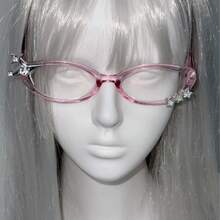 Yabi Y2K Millennium Retro Cute Non-Prescription Pink Cat Eye Glasses Street Photo Artifact - C2 - 查看 9