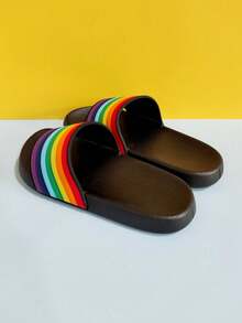 1 Pair Kids' Color Block Non-Slip Flat Slippers, Suitable For Indoor & Outdoor Wear, Home, Bathroom, Spring/Summer - Black - View 6