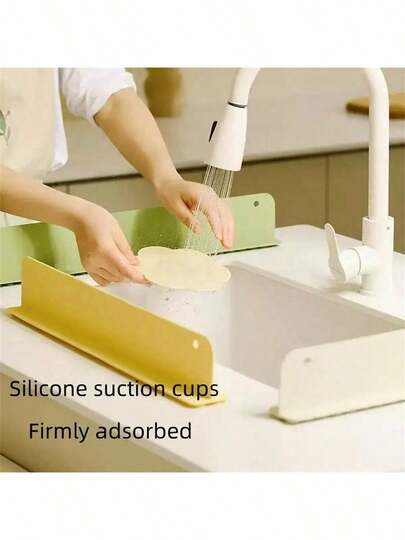 1pc Kitchen Sink Splash Guard, TPR Movable Splash Proof Board, Raised & Extended Design, Sink & Countertop Leak Proof Accessory, Suction Cup Attached